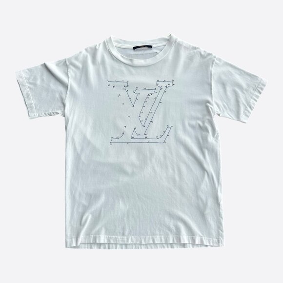 Louis Vuitton White & Blue LV Stitch Logo T-Shirt